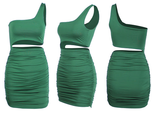 Women's One Shoulder Stylish Pleated Bodycon Dresses