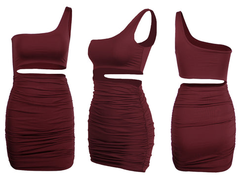 Women's One Shoulder Stylish Pleated Bodycon Dresses