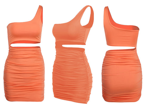 Women's One Shoulder Stylish Pleated Bodycon Dresses