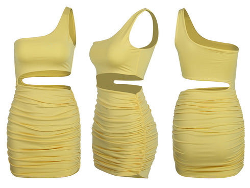 Women's One Shoulder Stylish Pleated Bodycon Dresses