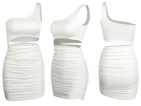 Women's One Shoulder Stylish Pleated Bodycon Dresses