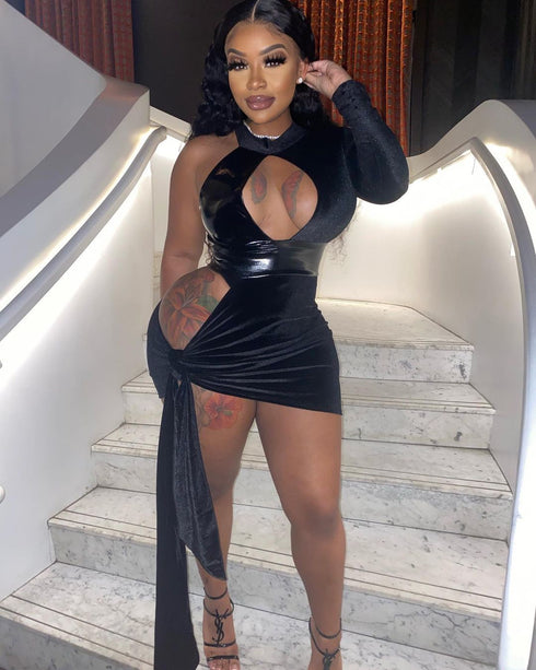 Women's Patchwork Imitation Leather Sexy Bodycon Dresses