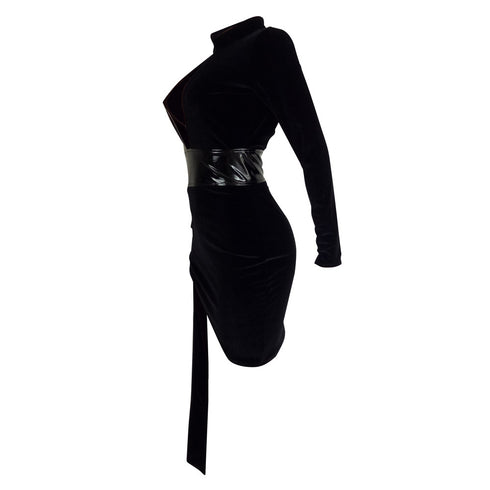 Women's Patchwork Imitation Leather Sexy Bodycon Dresses