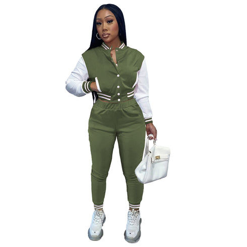 Women's Patchwork Long Sleeve Baseball Set Two Piece Outfits