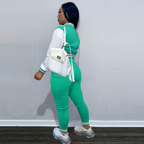 Women's Patchwork Long Sleeve Baseball Set Two Piece Outfits