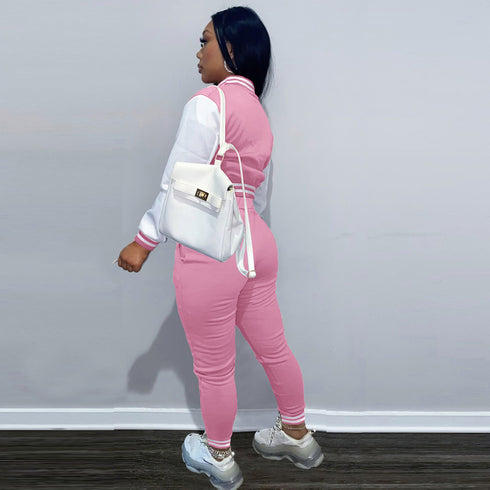 Women's Patchwork Long Sleeve Baseball Set Two Piece Outfits