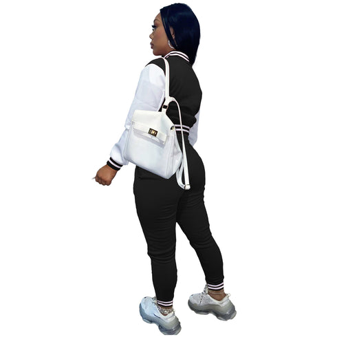 Women's Patchwork Long Sleeve Baseball Set Two Piece Outfits