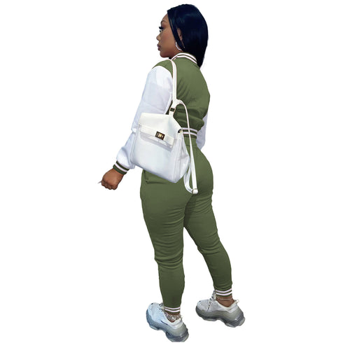 Women's Patchwork Long Sleeve Baseball Set Two Piece Outfits