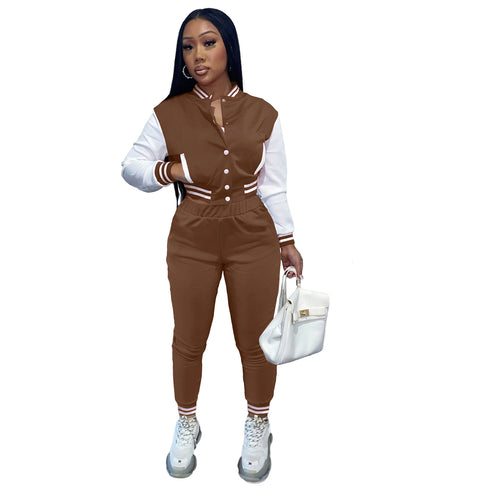 Women's Patchwork Long Sleeve Baseball Set Two Piece Outfits