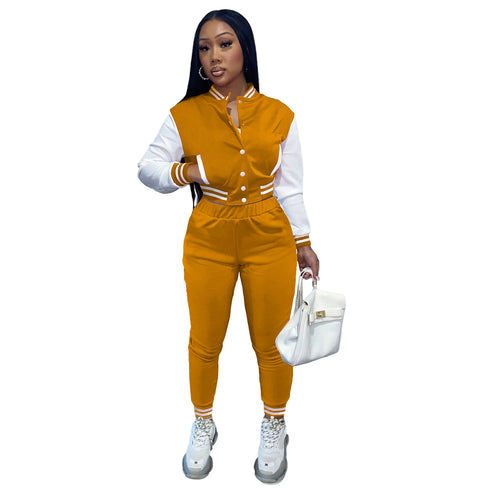 Women's Patchwork Long Sleeve Baseball Set Two Piece Outfits
