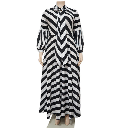 Women's Plus Size Breathable Stripes Full Dresses