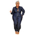 Women's Plus Size Denim Long Sleeve Stylish Jumpsuits