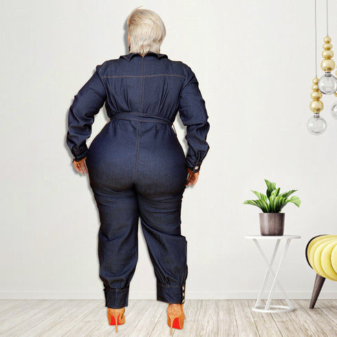 Women's Plus Size Denim Long Sleeve Stylish Jumpsuits