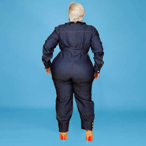Women's Plus Size Denim Long Sleeve Stylish Jumpsuits