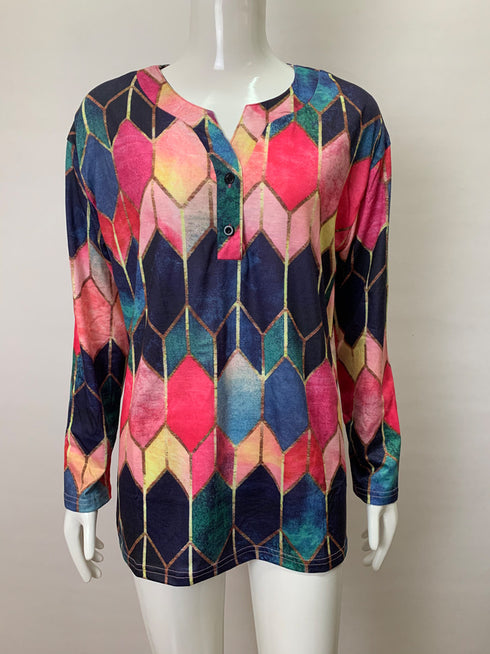 Women's Plus Size Fit Top Printed V Neck T-shirt