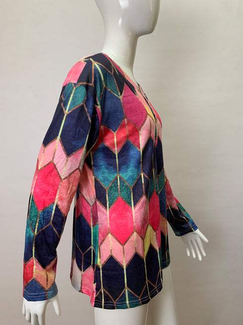 Women's Plus Size Fit Top Printed V Neck T-shirt