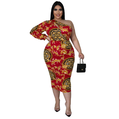 Women's Plus Size Hollowed-out Printed Fishtail Dress