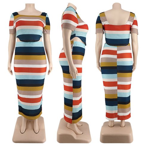 Women's Plus Size Knit T-shirt Skirt Two Piece Outfits