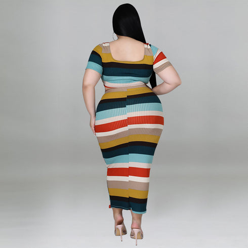 Women's Plus Size Knit T-shirt Skirt Two Piece Outfits