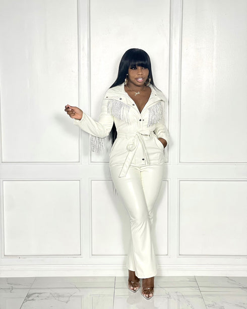 Women's Plus Size Lapel Imitation Leather Jumpsuits