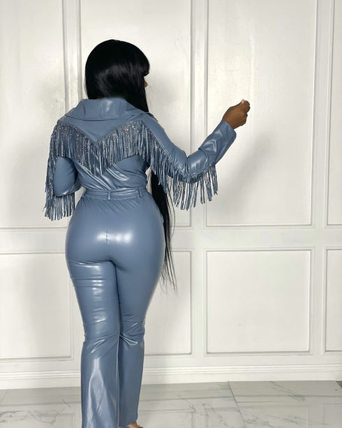 Women's Plus Size Lapel Imitation Leather Jumpsuits