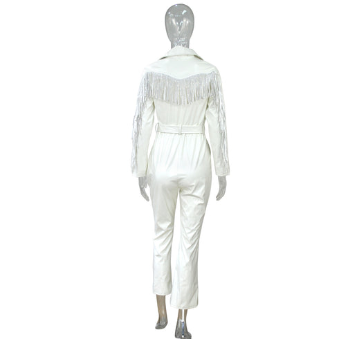 Women's Plus Size Lapel Imitation Leather Jumpsuits