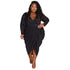 Women's Plus Size Long Sleeve V Neck Loose Black Dresses