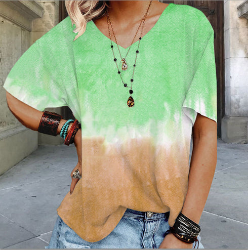 Women's Plus Size Loose Print Short Sleeve T-Shirt
