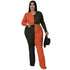 Women's Plus Size Patchwork Long Sleeve Pants Two Piece Outfits
