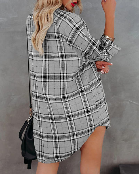 Women's Plus Size Plaid Printed Shirts Button Coats