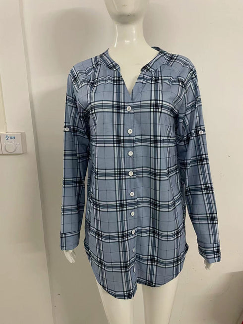 Women's Plus Size Plaid Printed Shirts Button Coats
