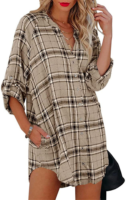 Women's Plus Size Plaid Printed Shirts Button Coats