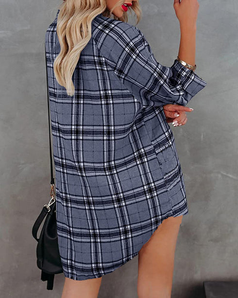 Women's Plus Size Plaid Printed Shirts Button Coats