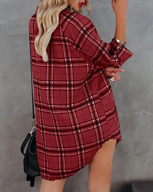 Women's Plus Size Plaid Printed Shirts Button Coats