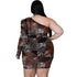 Women's Plus Size Print Diagonal Shoulder Bodycon Dress