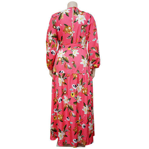 Women's Plus Size Print V Neck Maxi Dresses