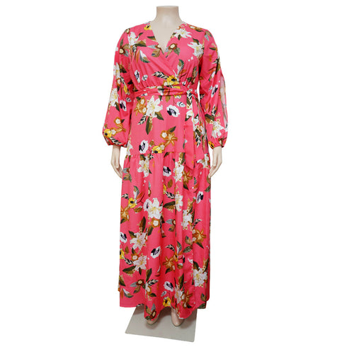 Women's Plus Size Print V Neck Maxi Dresses