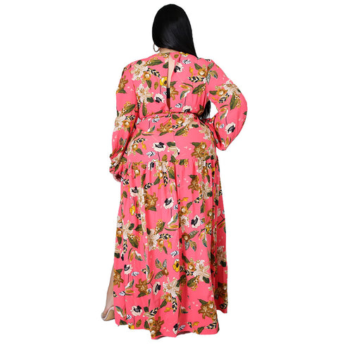 Women's Plus Size Print V Neck Maxi Dresses