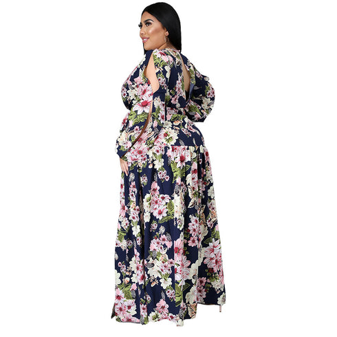 Women's Plus Size Print V Neck Maxi Dresses