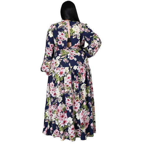 Women's Plus Size Print V Neck Maxi Dresses