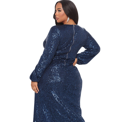 Women's Plus Size Sexy V Neck Glitter Maxi Long Dresses