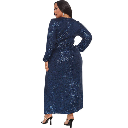 Women's Plus Size Sexy V Neck Glitter Maxi Long Dresses