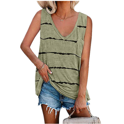 Women's Plus Size Stripes Sleeveless T-shirt Long Vest