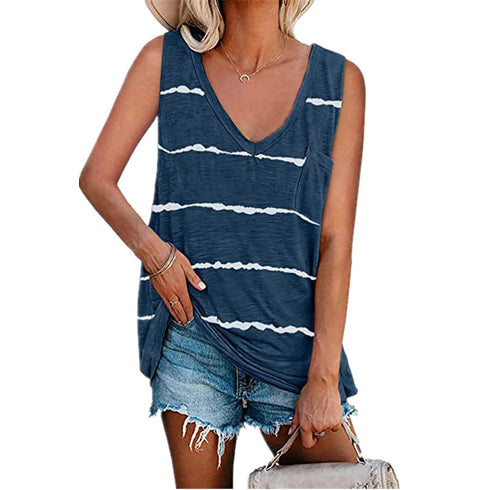 Women's Plus Size Stripes Sleeveless T-shirt Long Vest
