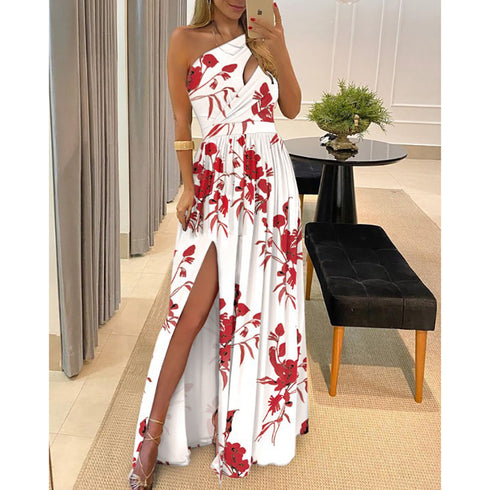 Women's Plus Size Style One Shoulder Slit Loose Maxi Dresses