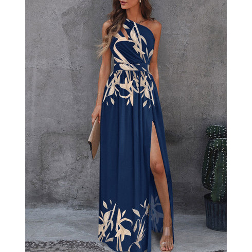 Women's Plus Size Style One Shoulder Slit Loose Maxi Dresses
