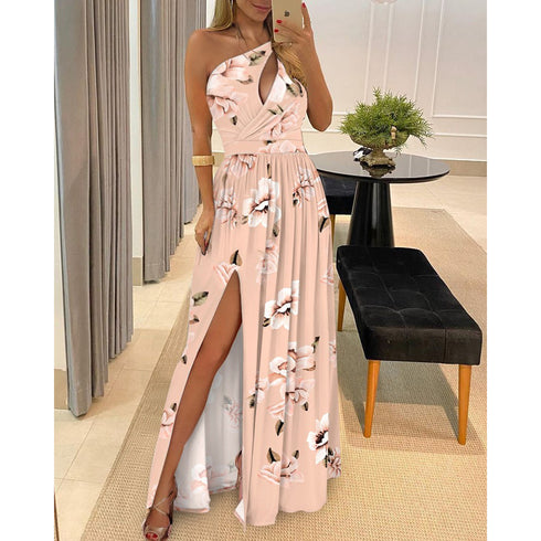 Women's Plus Size Style One Shoulder Slit Loose Maxi Dresses