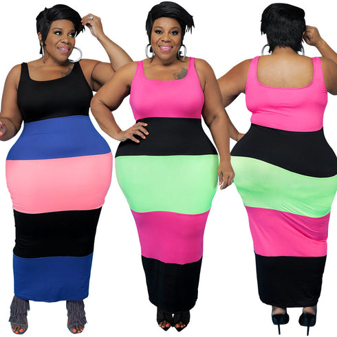 Women's Plus Size Stylish Stripes Print Sleeveless Dresses