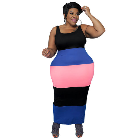 Women's Plus Size Stylish Stripes Print Sleeveless Dresses