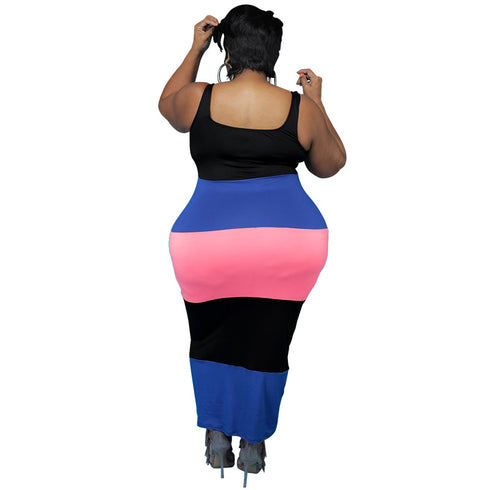 Women's Plus Size Stylish Stripes Print Sleeveless Dresses